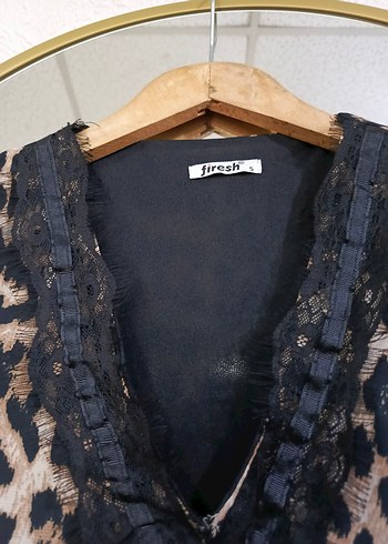 vintage Leopar Desenli Dantel Detaylı mini elbise - Görsel 5