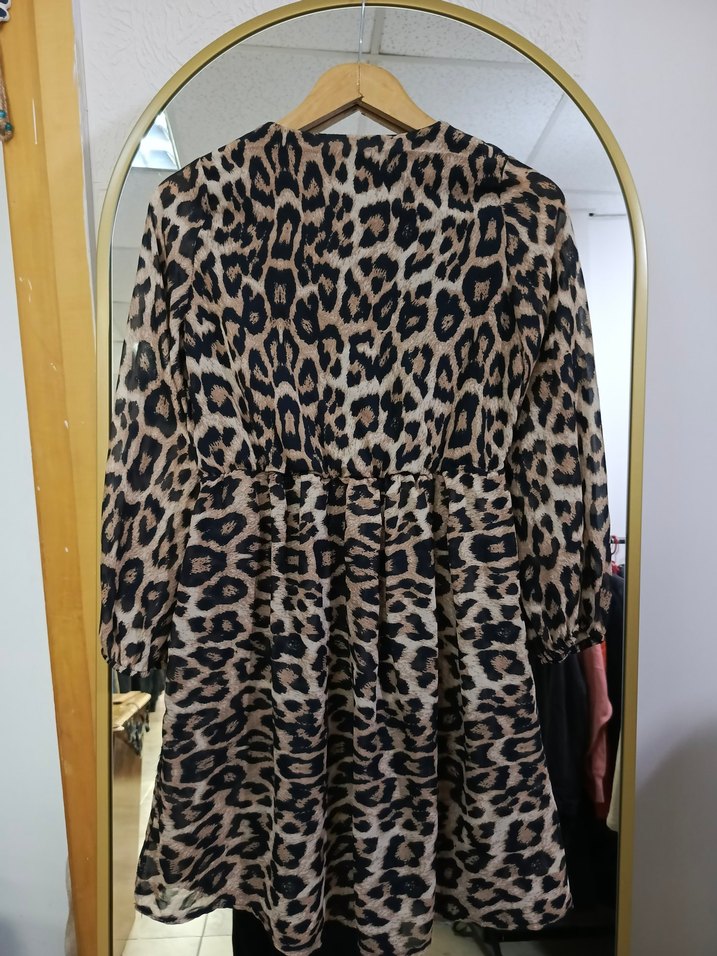 vintage Leopar Desenli Dantel Detaylı mini elbise - Görsel 2