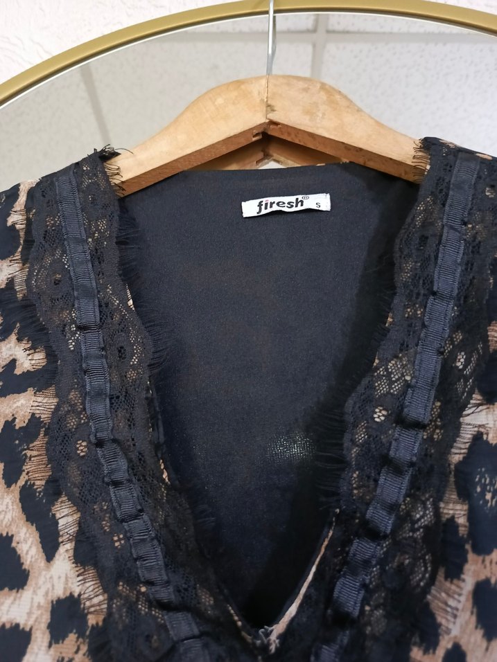 vintage Leopar Desenli Dantel Detaylı mini elbise - Görsel 5