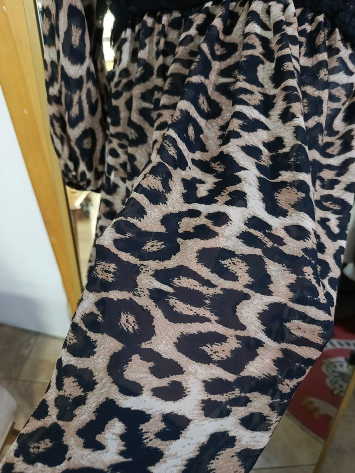 vintage Leopar Desenli Dantel Detaylı mini elbise - Görsel 3