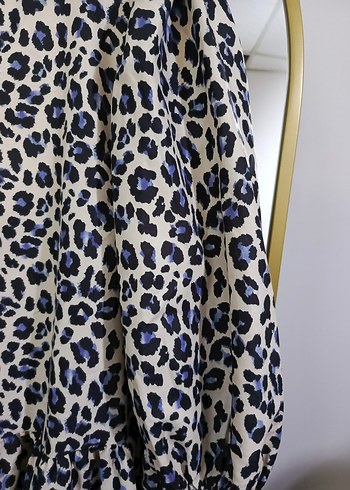 vintage leopar desenli balon kol mini fırfırlı elbise tunik - Görsel 5