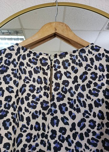 vintage leopar desenli balon kol mini fırfırlı elbise tunik - Görsel 8