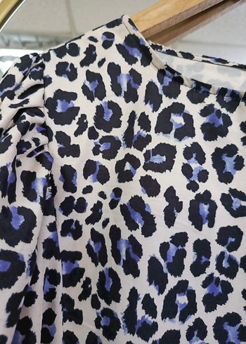 vintage leopar desenli balon kol mini fırfırlı elbise tunik - Görsel 3