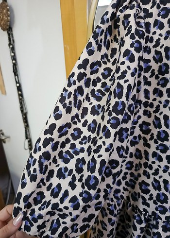 vintage leopar desenli balon kol mini fırfırlı elbise tunik - Görsel 4