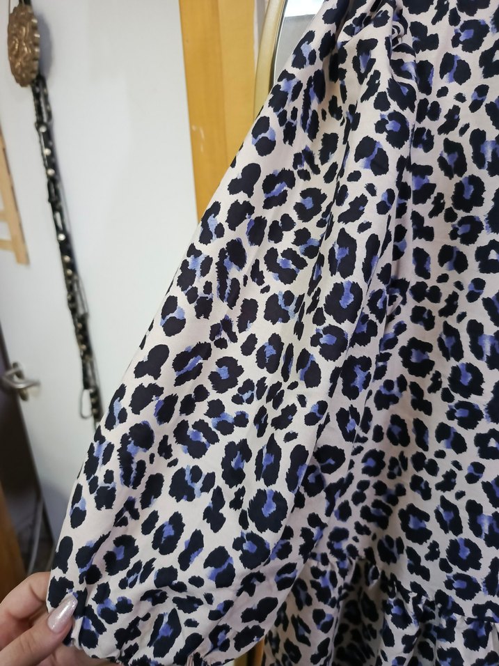 vintage leopar desenli balon kol mini fırfırlı elbise tunik - Görsel 4