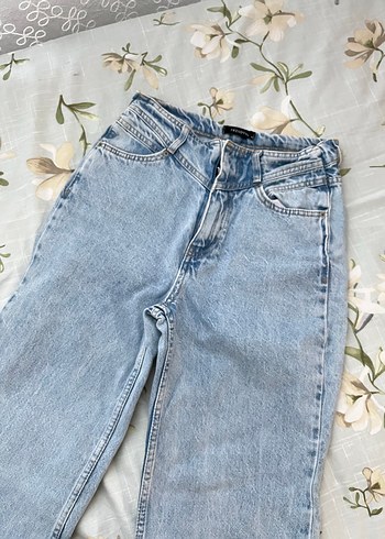 Trendyol & Milla Pastel Mavi Bağlama Desenli Midi Denim Pantolon