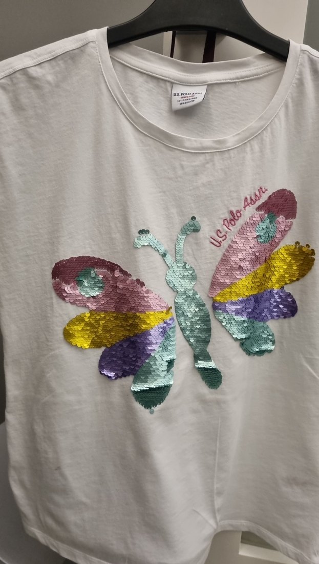 Polo Kız Çocuk Payetli Kelebek Baskılı Tişört - Görsel 2