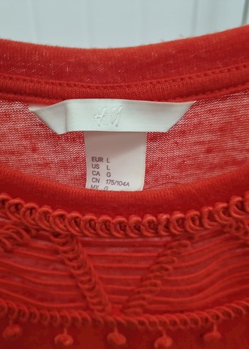 H&M Kırmızı Örgü Detaylı Kısa Kollu Kadın Bluz