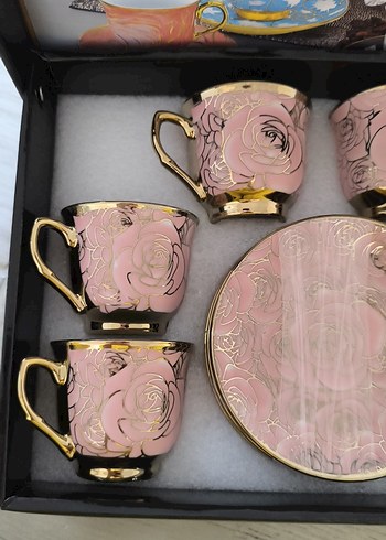 Pembe ve Altın Desenli 6'lı Kahve Fincan Seti - Görsel 2