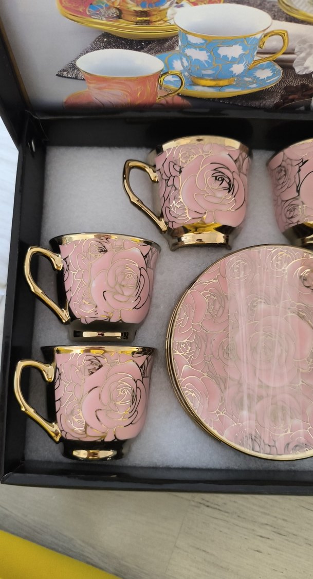 Pembe ve Altın Desenli 6'lı Kahve Fincan Seti - Görsel 2