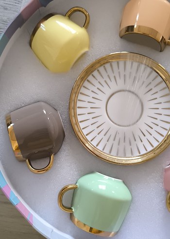 Pastel Renkli Altın Detaylı Fincan Seti - Görsel 2