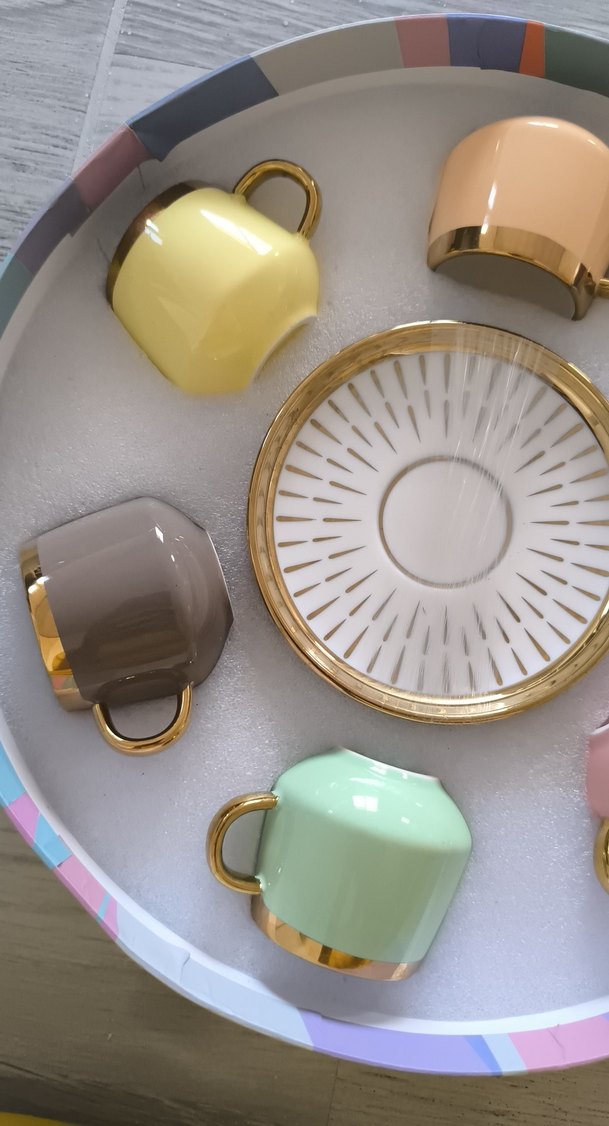 Pastel Renkli Altın Detaylı Fincan Seti - Görsel 2