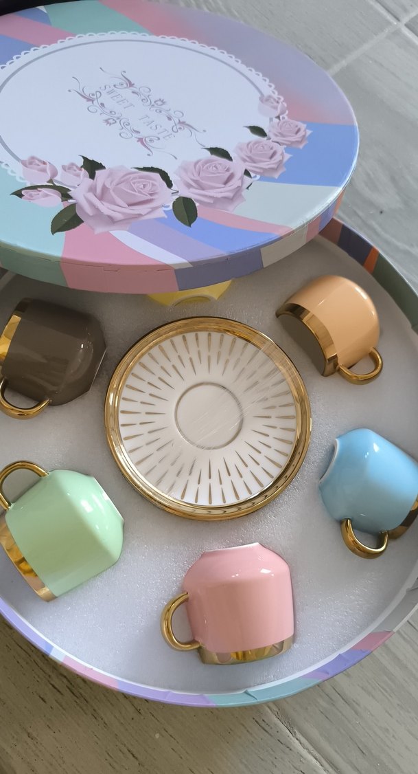 Pastel Renkli Altın Detaylı Fincan Seti - Görsel 4