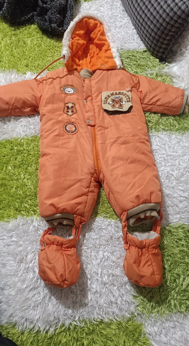 Renkli Nakışlı Kahverengi Bebek Tulumu - Görsel 2