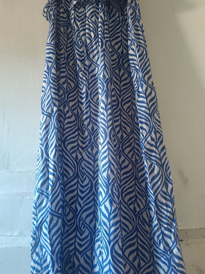 Mavi Bağlama Desenli Uzun elbise - Görsel 2