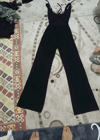 Siyah V Yaka Uzun Kadın Tulum - Görsel 3