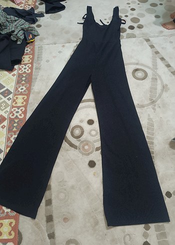 Siyah V Yaka Uzun Kadın Tulum - Görsel 2