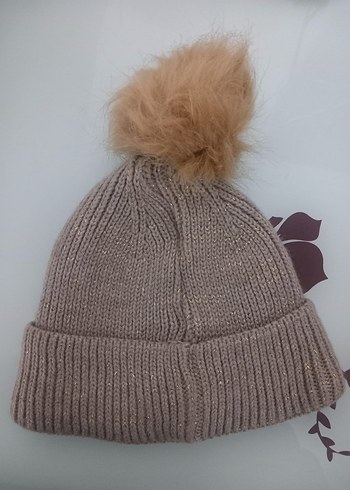 Bej Kadın Örgü Bere Ponponlu - Görsel 3