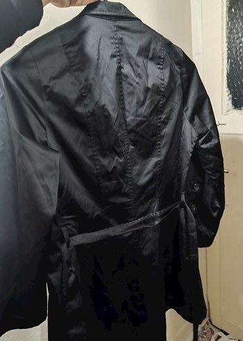 Düğmeli Siyah Midi Trençkot - Görsel 6