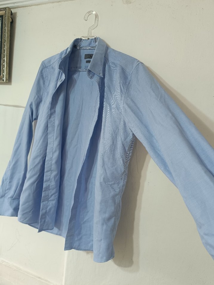 Mavi Keten Erkek Gömlek - Görsel 2