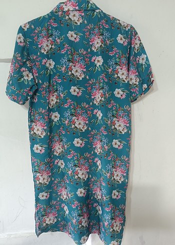 Turkuaz Çiçek Desenli Bohem Düğmeli  Bluz - Görsel 4