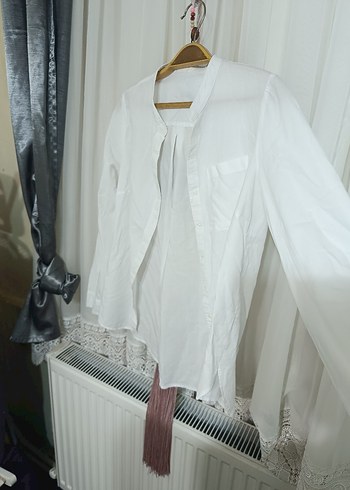 Düğmeli Beyaz Bohem Pamuk Gömlek - Görsel 2