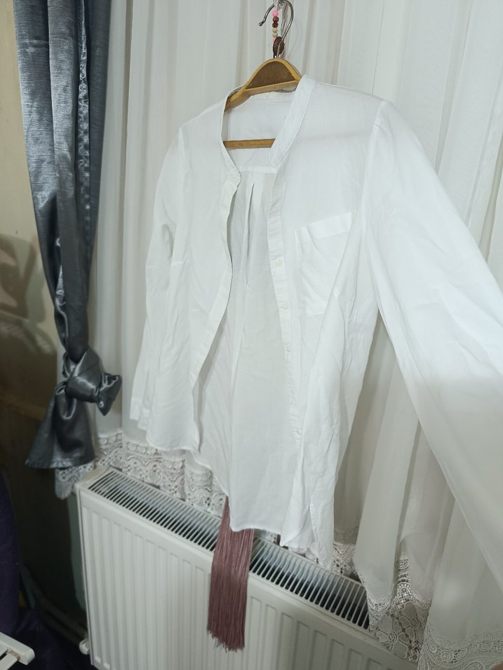 Düğmeli Beyaz Bohem Pamuk Gömlek - Görsel 2