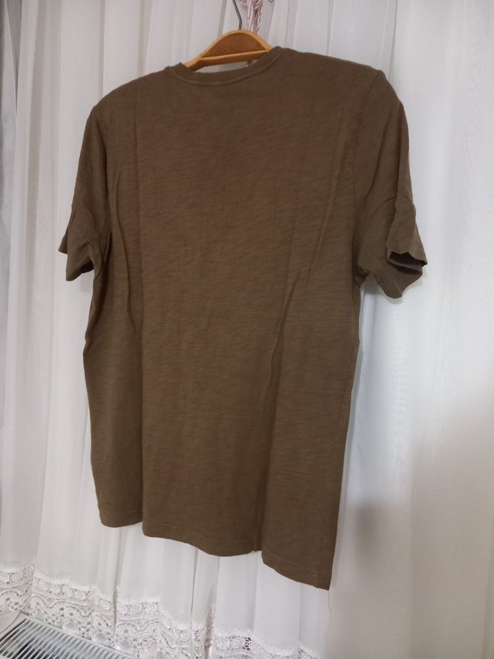 Düğmeli Keten Erkek Bej Tişört - Görsel 2