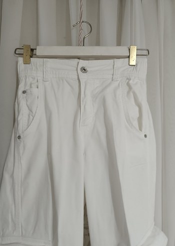 erkek Beyaz Kemerli Pamuklu Salaş Kumaş Pantolon - Görsel 4