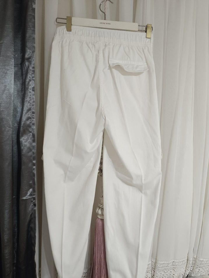 erkek Beyaz Kemerli Pamuklu Salaş Kumaş Pantolon - Görsel 5