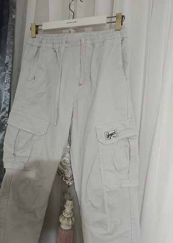 açık gri Kemerli Rahat Kesim erkek Pantolon - Görsel 2