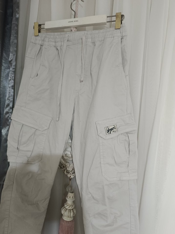 açık gri Kemerli Rahat Kesim erkek Pantolon - Görsel 2