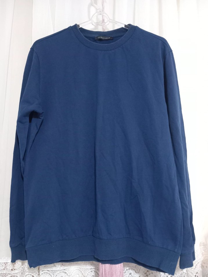 Kadın Mavi Baskılı Denim Sweatshirt - Görsel 2