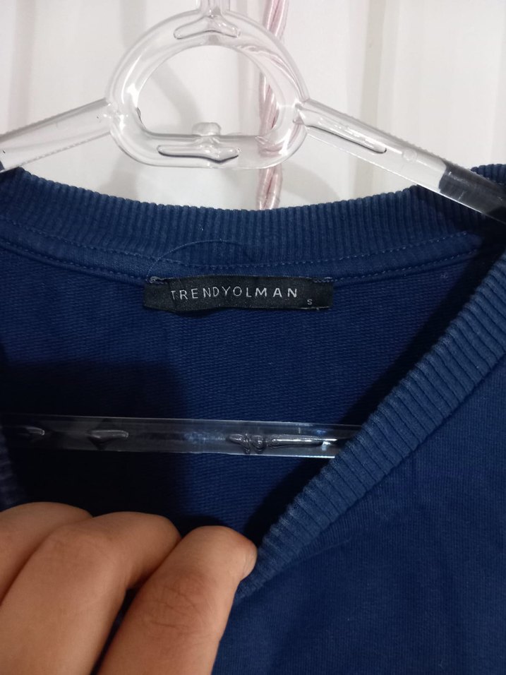 Kadın Mavi Baskılı Denim Sweatshirt - Görsel 4