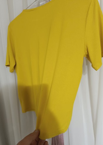 Sarı Kısa Kollu Pamuklu Tişört - Görsel 3