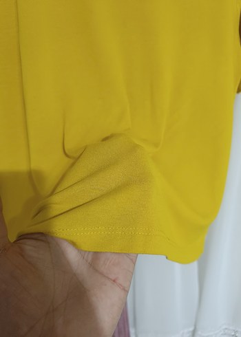 Sarı Kısa Kollu Pamuklu Tişört - Görsel 2