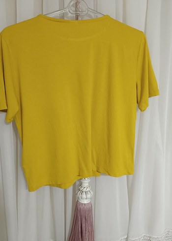 Sarı Kısa Kollu Pamuklu Tişört - Görsel 4