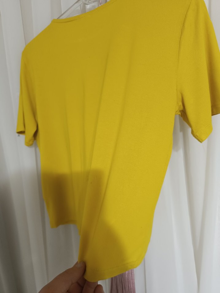 Sarı Kısa Kollu Pamuklu Tişört - Görsel 3