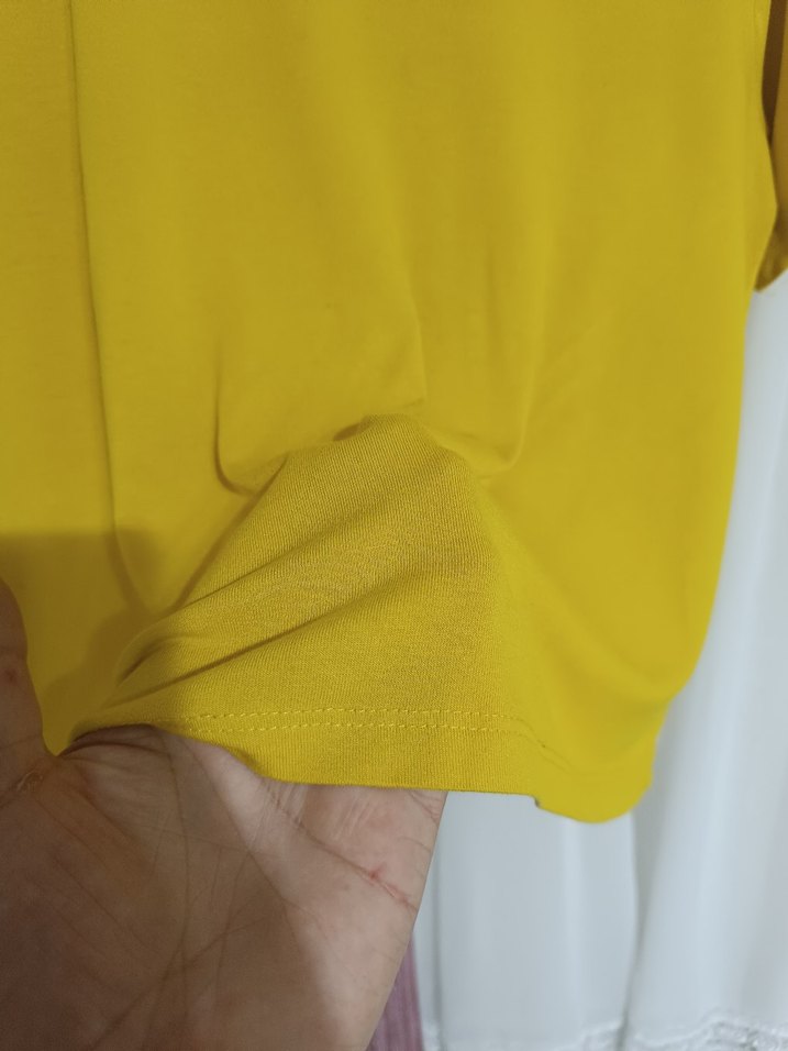 Sarı Kısa Kollu Pamuklu Tişört - Görsel 2