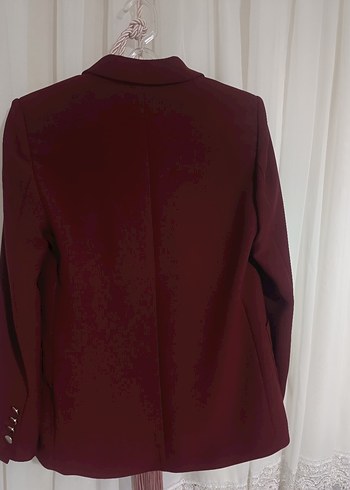 Bordo Düğmeli Kadın Blazer Ceket - Görsel 4