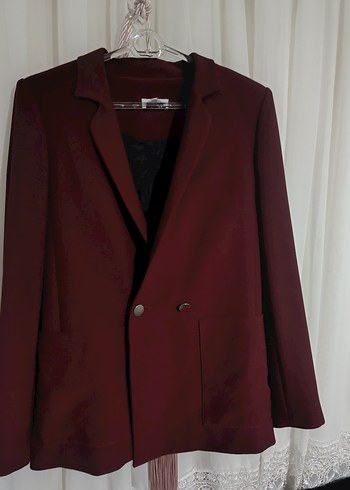 Bordo Düğmeli Kadın Blazer Ceket - Görsel 3