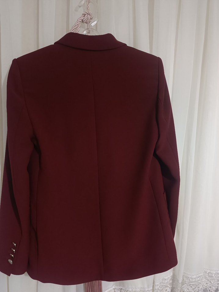 Bordo Düğmeli Kadın Blazer Ceket - Görsel 4