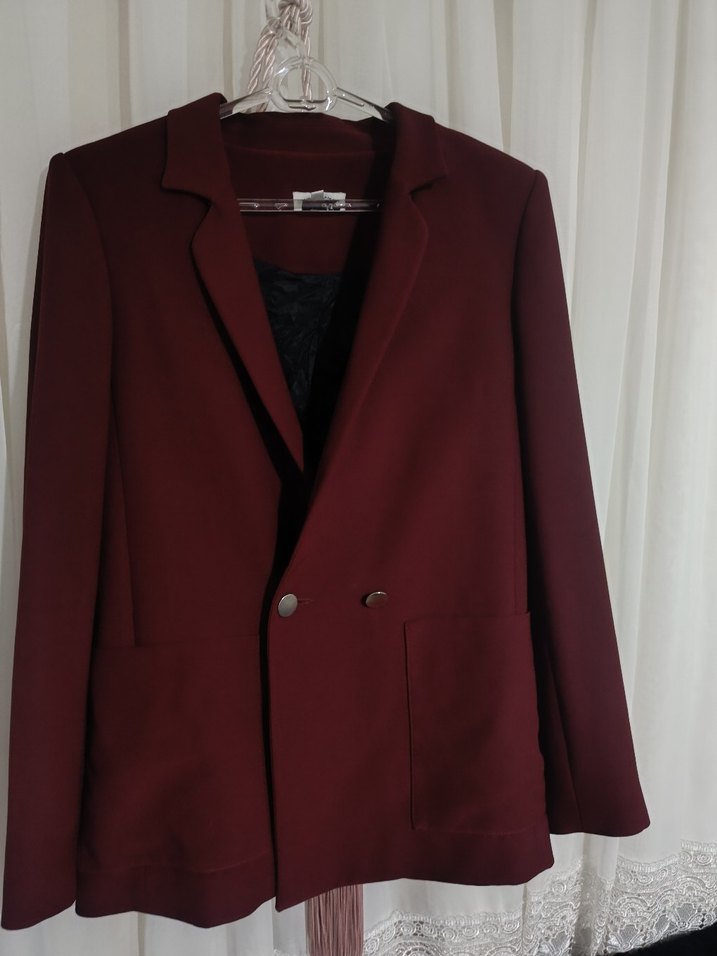 Bordo Düğmeli Kadın Blazer Ceket - Görsel 3