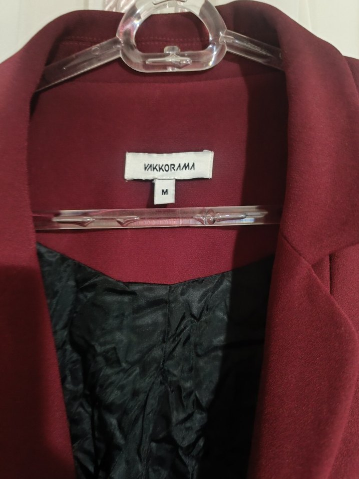 Bordo Düğmeli Kadın Blazer Ceket - Görsel 2