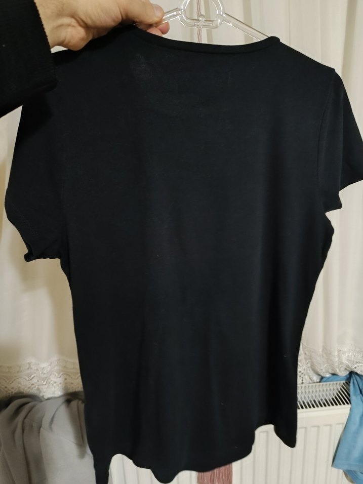 Siyah Kadın Kısa Kollu Basic Tişört - Görsel 2