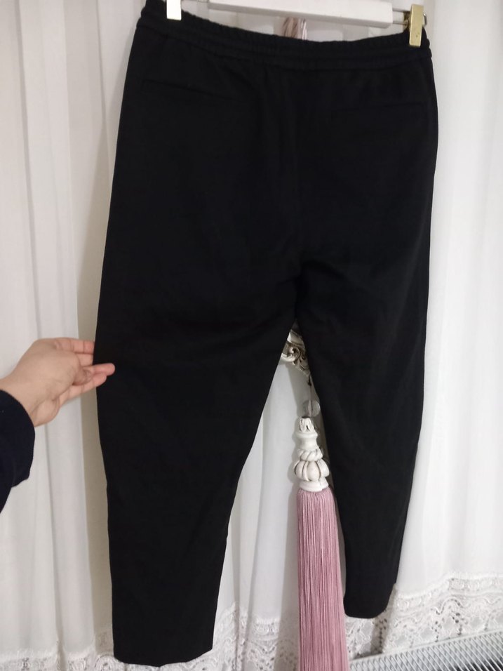 Siyah Bağcıklı erkek Rahat Kumaş Pantolon - Görsel 3