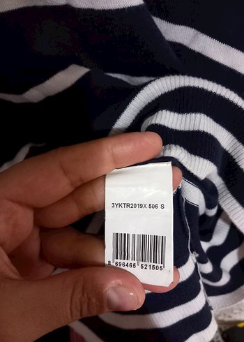 Lacivert Beyaz Çizgili Polo Yaka Triko Kazak - Görsel 3