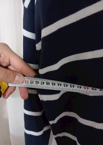 Lacivert Beyaz Çizgili Polo Yaka Triko Kazak - Görsel 5