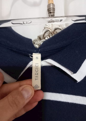 Lacivert Beyaz Çizgili Polo Yaka Triko Kazak - Görsel 4