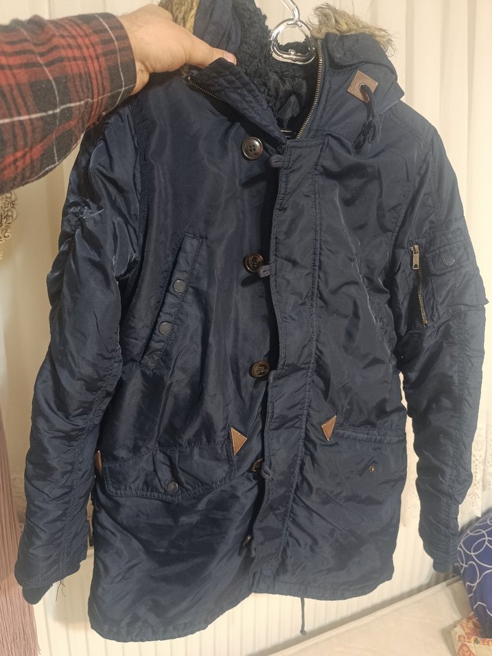 Kürklü Lacivert Erkek Midi Mont - Görsel 5